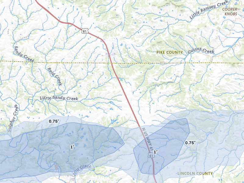 NEXRAD radar-signature map of the hail storm over Eolia, MO on Jul 10, 2026