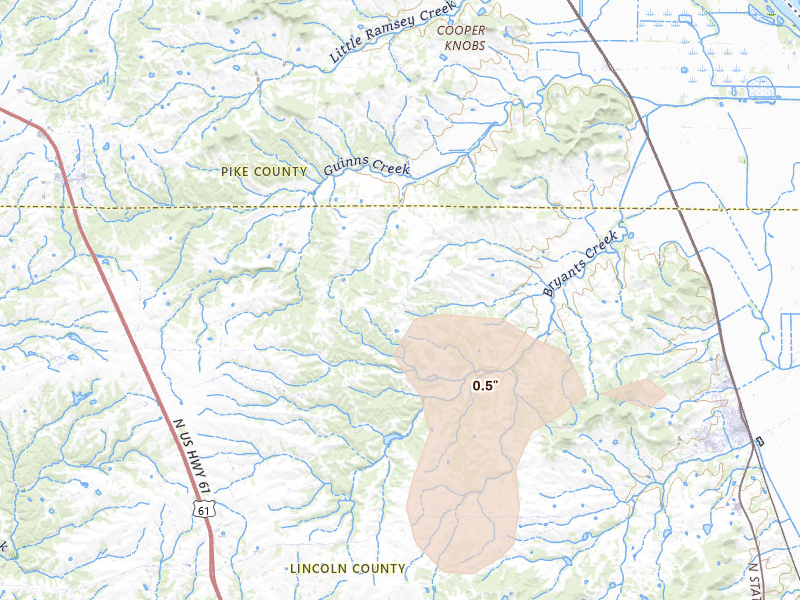 Radar-estimated hail-size map of the storm over Eolia, MO on Sep 5, 2026
