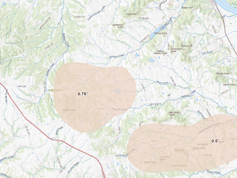 Radar-estimated hail-size map of the storm over Eolia, MO