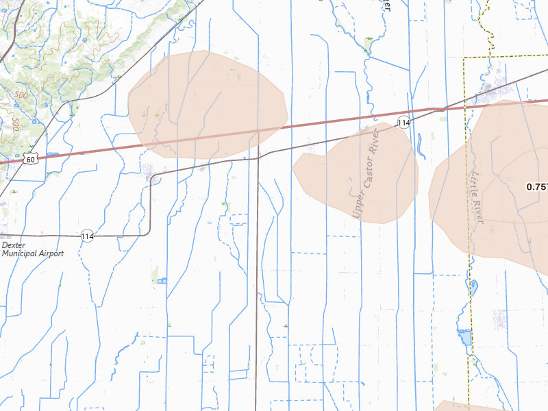 Radar-estimated hail-size map of the storm over Essex, MO on Jul 9, 2026