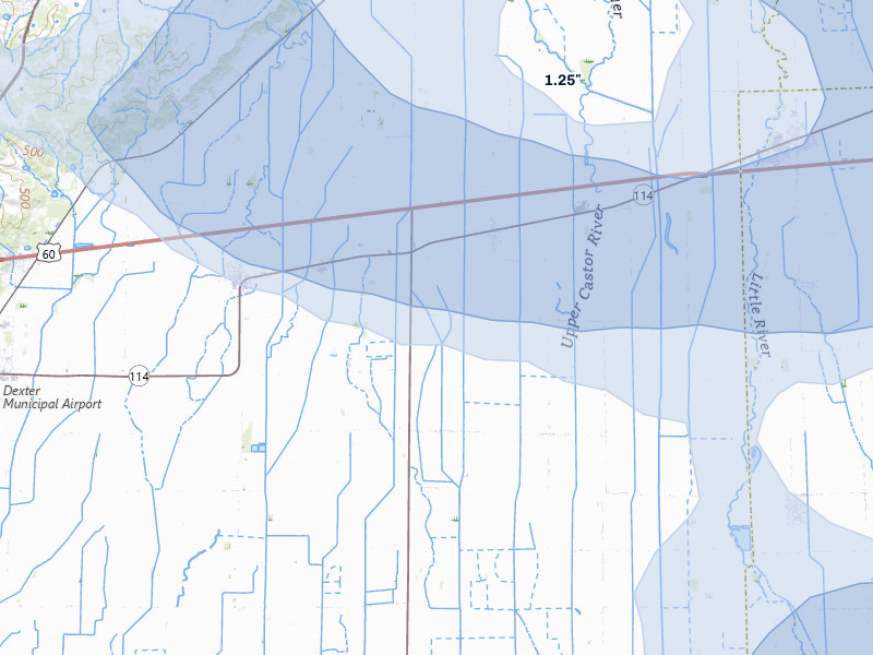 NEXRAD radar-signature map of the hail storm over Essex, MO on Jul 9, 2026