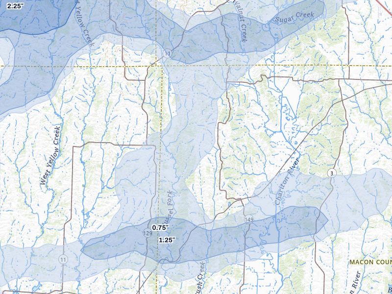 NEXRAD radar-signature map of the hail over Ethel, MO