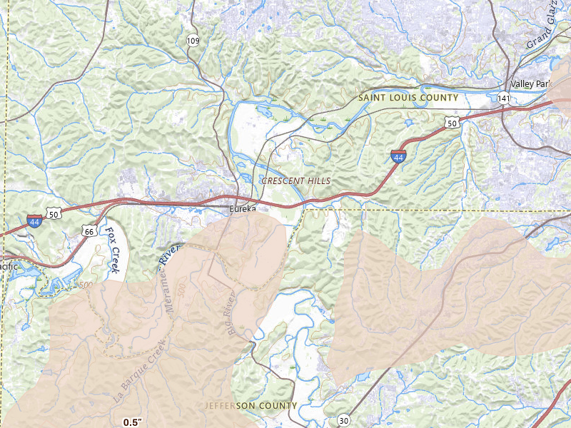 Radar-estimated hail-size map of the storm over Eureka, MO on Apr 26, 2026
