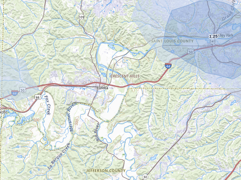 NEXRAD radar-signature map of the hail storm over Eureka, MO on Jul 10, 2026