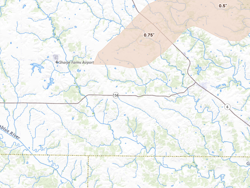 Radar-estimated hail-size map of the storm over Ewing, MO