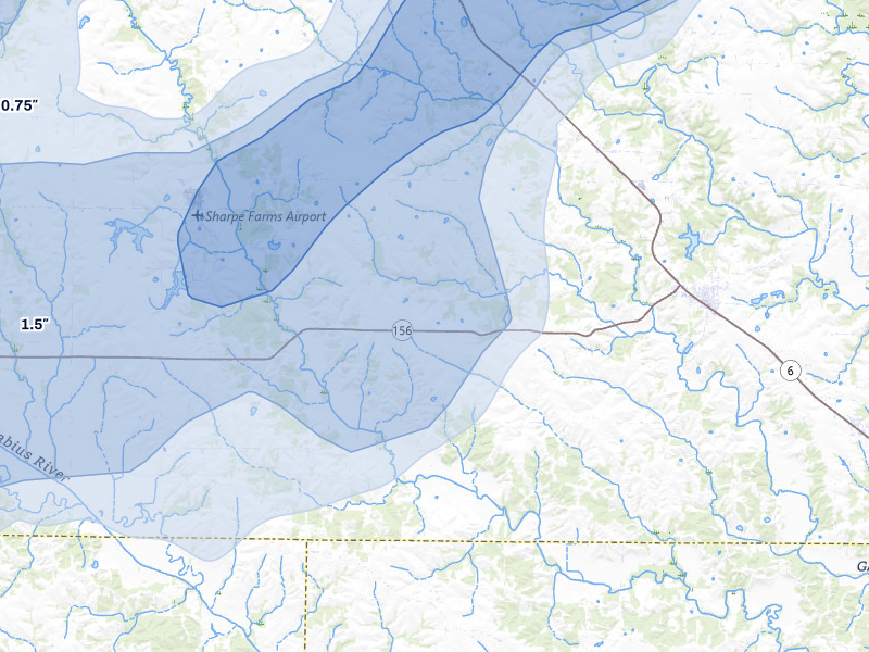 NEXRAD radar-signature map of the hail over Ewing, MO