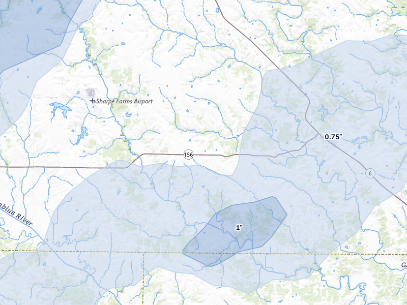 NEXRAD radar-signature map of the hail over Ewing, MO