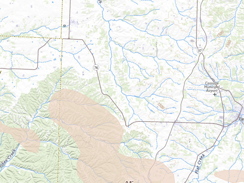 Radar-estimated hail-size map of the storm over Exeter, MO on Aug 22, 2026