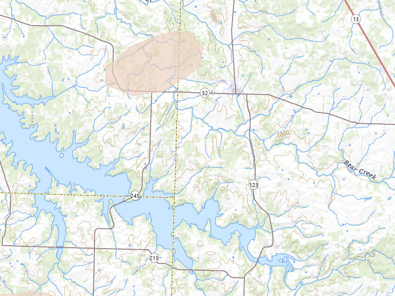 Radar-estimated hail-size map of the storm over Fair Play, MO on Jun 7, 2026