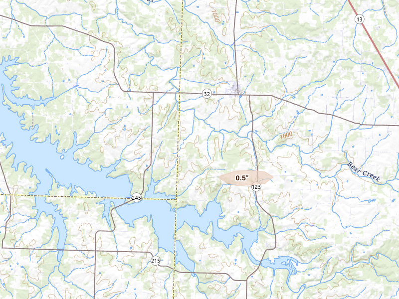 Radar-estimated hail-size map of the storm over Fair Play, MO on Jun 11, 2026