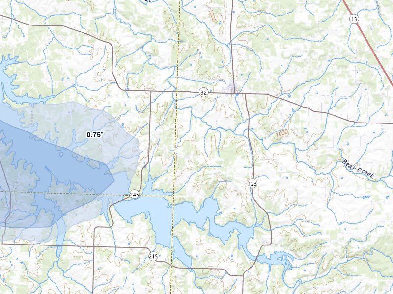 NEXRAD radar-signature map of the hail storm over Fair Play, MO on Jul 10, 2026