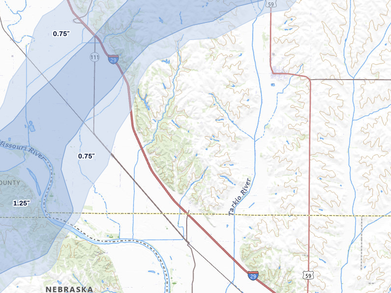 NEXRAD radar-signature map of the hail storm over Fairfax, MO on Apr 26, 2026