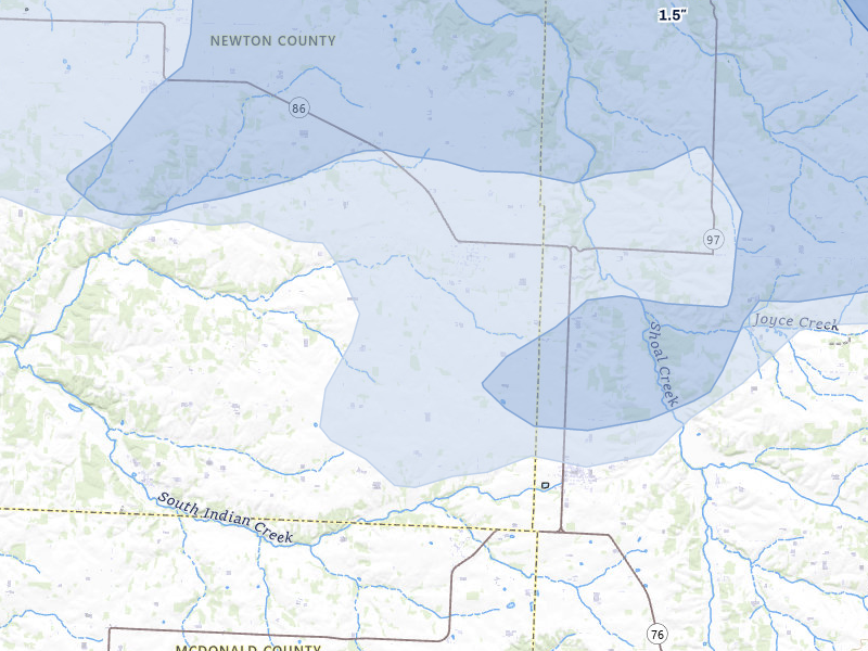 NEXRAD radar-signature map of the hail storm over Fairview, MO on Apr 27, 2026