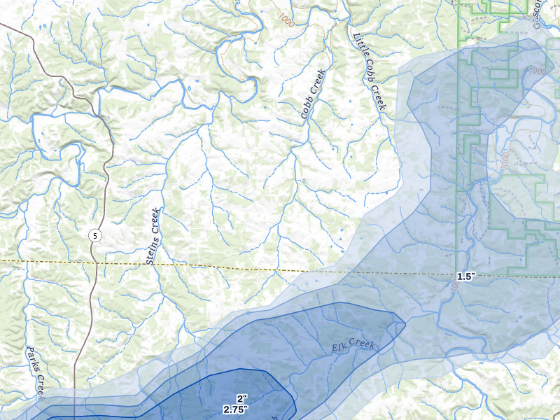NEXRAD radar-signature map of the hail storm over Falcon, MO on Mar 4, 2026