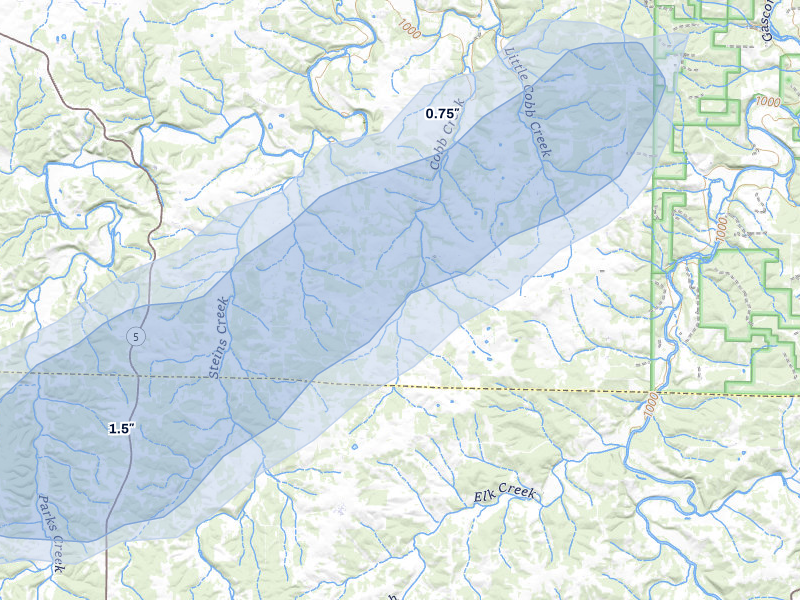 NEXRAD radar-signature map of the hail storm over Falcon, MO on Apr 28, 2026