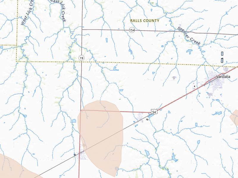 Radar-estimated hail-size map of the storm over Farber, MO on Apr 26, 2026