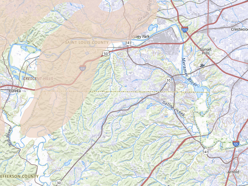 Radar-estimated hail-size map of the storm over Fenton, MO on Apr 27, 2026