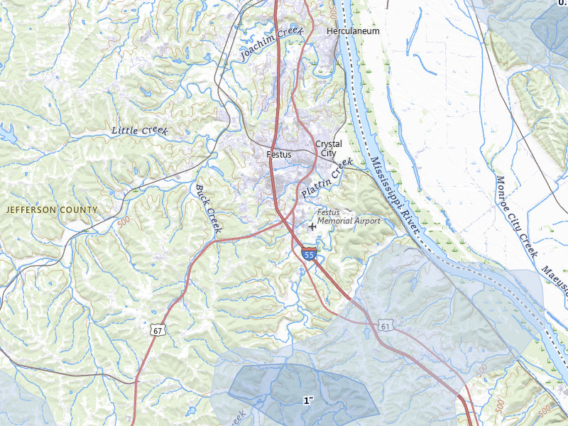 NEXRAD radar-signature map of the hail storm over Festus, MO on May 31, 2026