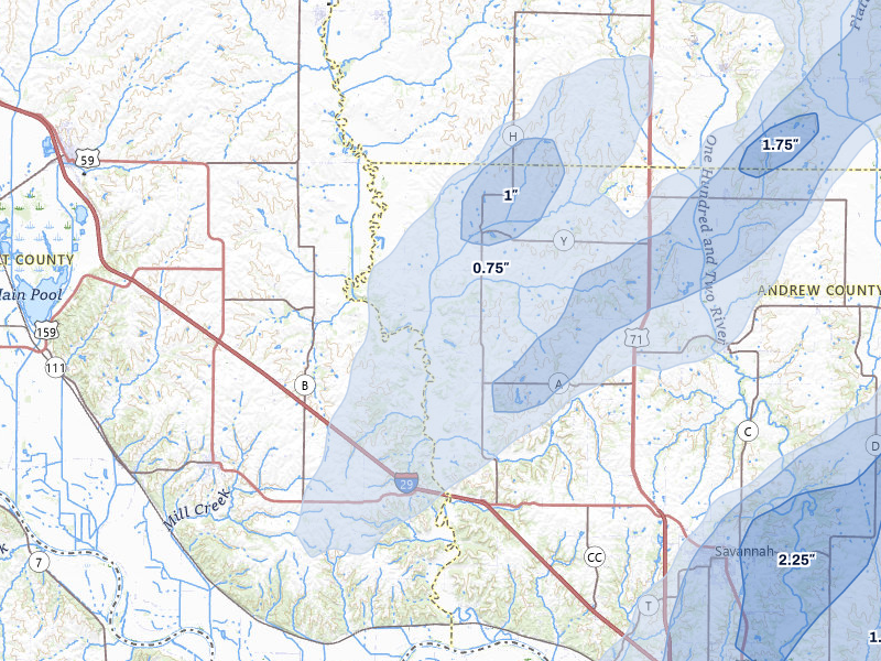 NEXRAD radar-signature map of the hail over Fillmore, MO