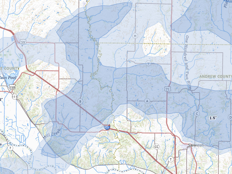 NEXRAD radar-signature map of the hail storm over Fillmore, MO on May 16, 2026