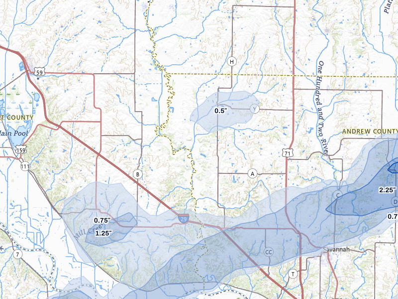 NEXRAD radar-signature map of the hail over Fillmore, MO