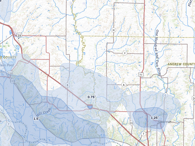 NEXRAD radar-signature map of the hail storm over Fillmore, MO on Jul 3, 2026