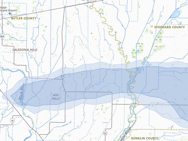 NEXRAD radar-signature map of the hail over Fisk, MO