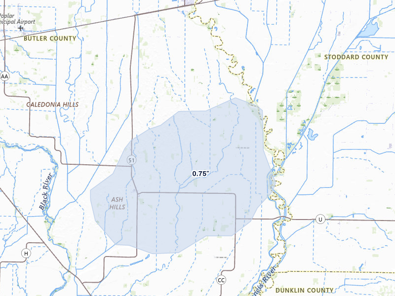 NEXRAD radar-signature map of the hail storm over Fisk, MO on Jun 25, 2026