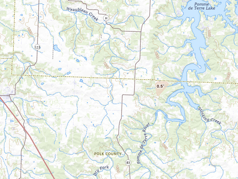 Radar-estimated hail-size map of the storm over Flemington, MO on May 18, 2026