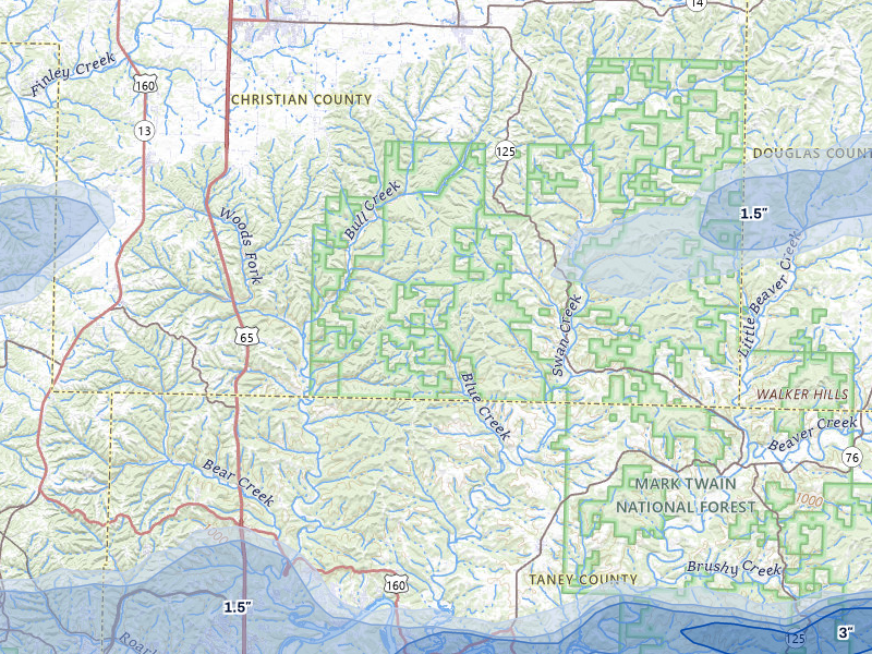 NEXRAD radar-signature map of the hail over Forsyth, MO