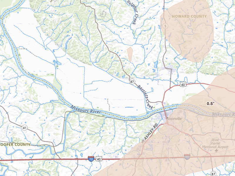 Radar-estimated hail-size map of the storm over Franklin, MO on Apr 27, 2026