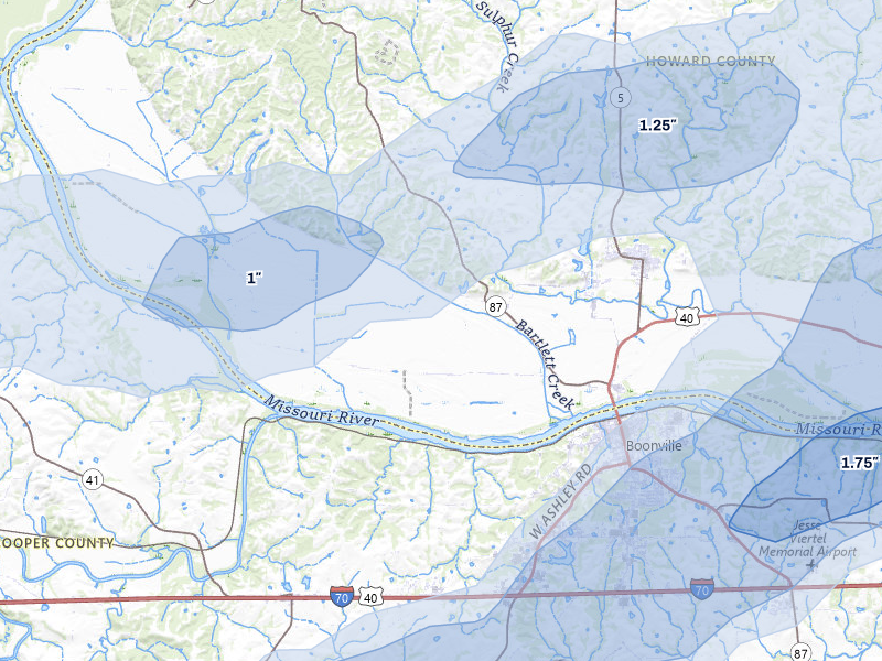 NEXRAD radar-signature map of the hail over Franklin, MO