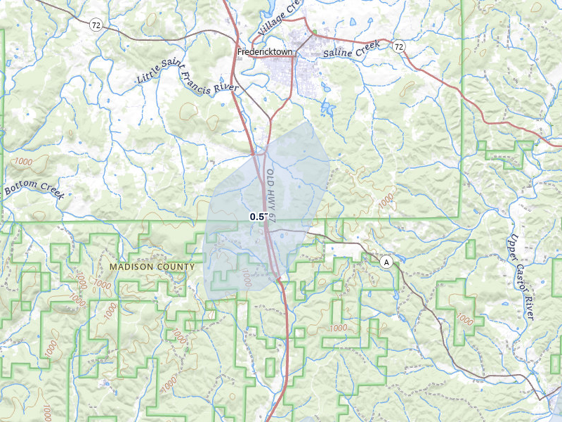 NEXRAD radar-signature map of the hail storm over Fredericktown, MO on Mar 4, 2026