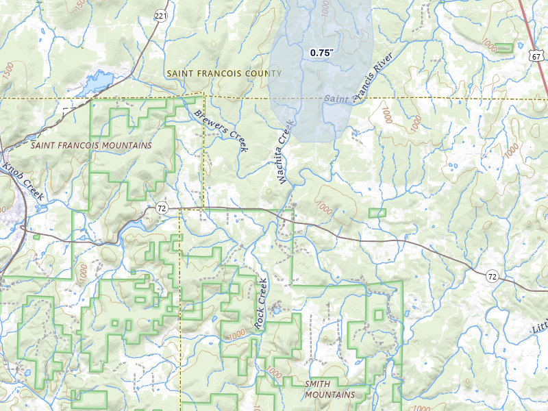NEXRAD radar-signature map of the hail storm over Fredericktown, MO on Jul 31, 2026
