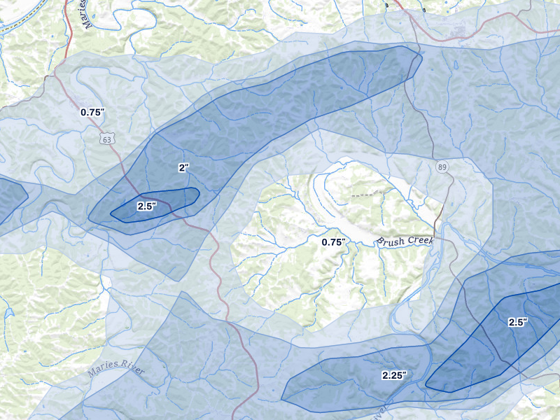 NEXRAD radar-signature map of the hail over Freeburg, MO