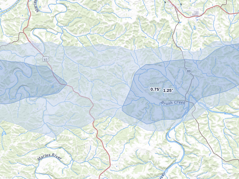 NEXRAD radar-signature map of the hail over Freeburg, MO
