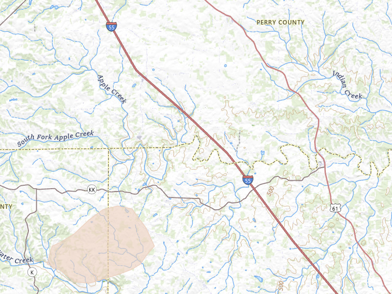 Radar-estimated hail-size map of the storm over Friedheim, MO on Jul 9, 2026
