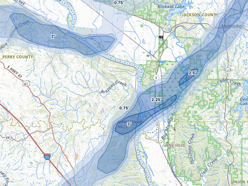 NEXRAD radar-signature map of the hail over Frohna, MO