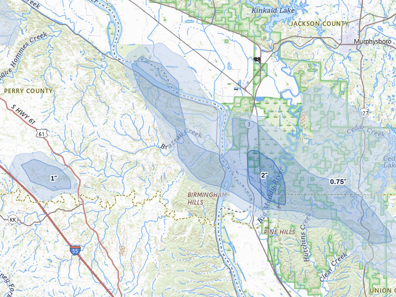 NEXRAD radar-signature map of the hail over Frohna, MO