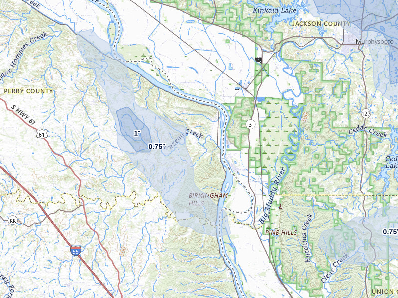 NEXRAD radar-signature map of the hail storm over Frohna, MO on Jul 8, 2026