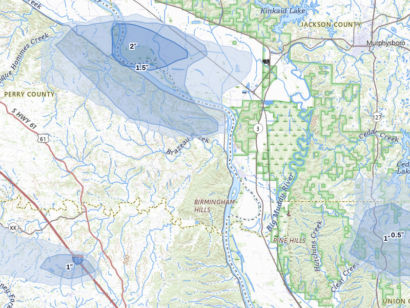 NEXRAD radar-signature map of the hail storm over Frohna, MO on Jul 9, 2026