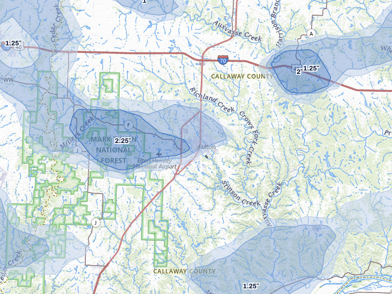 NEXRAD radar-signature map of the hail storm over Fulton, MO on May 31, 2026