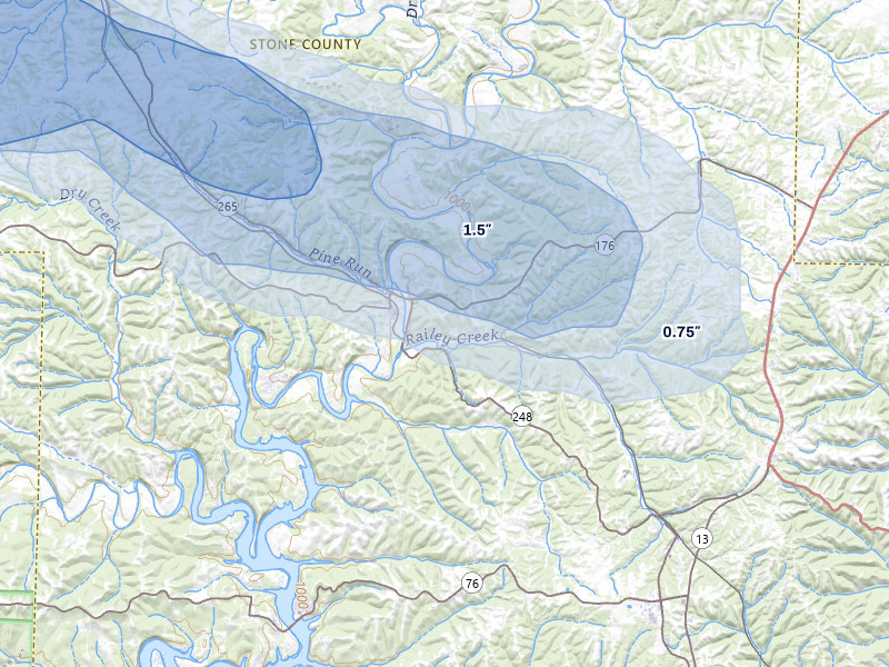 NEXRAD radar-signature map of the hail over Galena, MO