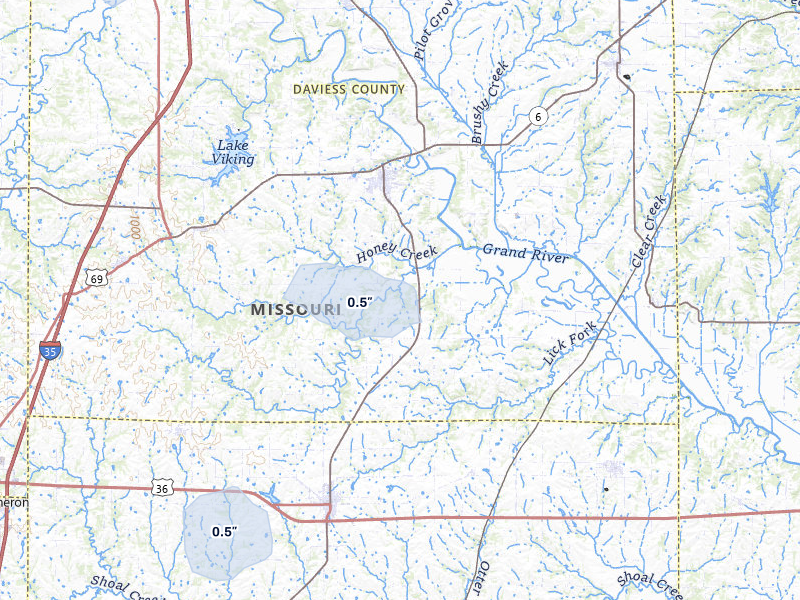 NEXRAD radar-signature map of the hail over Gallatin, MO