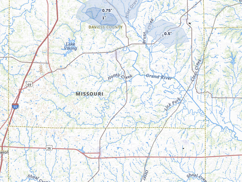 NEXRAD radar-signature map of the hail over Gallatin, MO