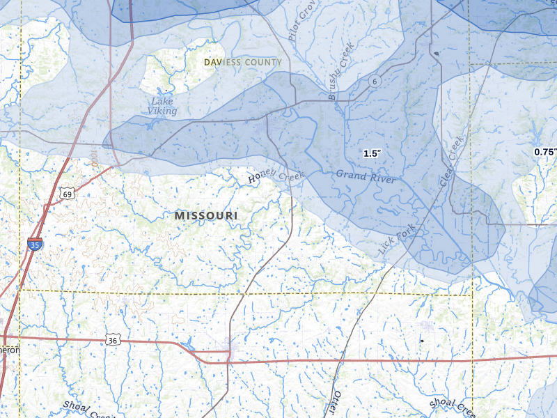 NEXRAD radar-signature map of the hail storm over Gallatin, MO on May 16, 2026