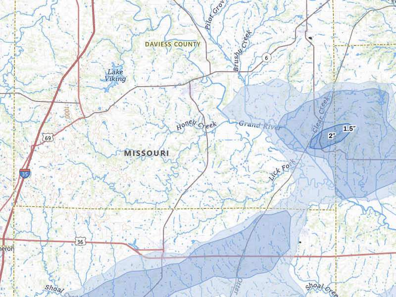 NEXRAD radar-signature map of the hail storm over Gallatin, MO on May 31, 2026
