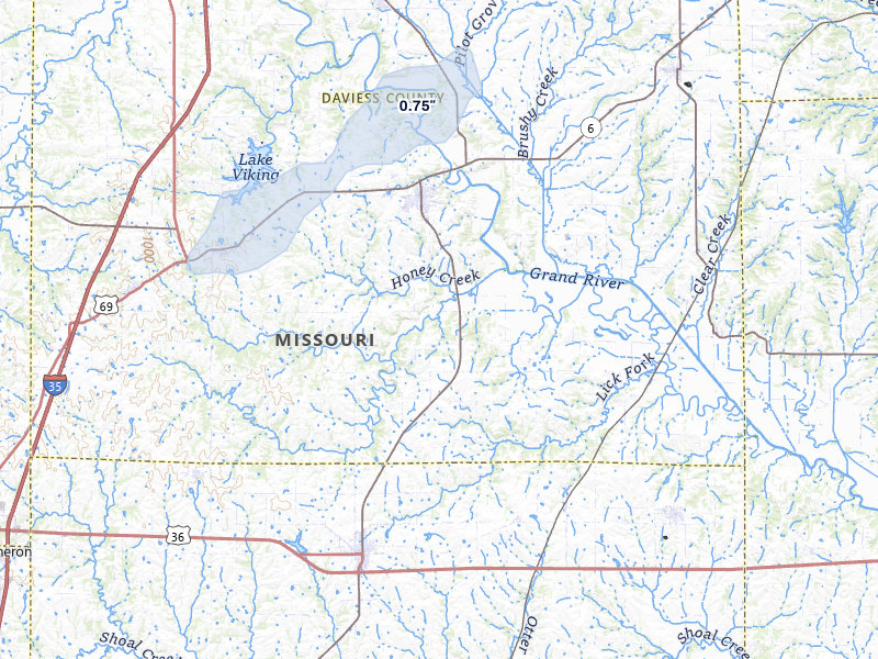 NEXRAD radar-signature map of the hail storm over Gallatin, MO on Jun 5, 2026