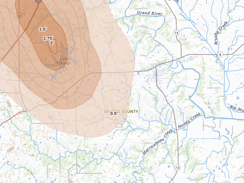 Radar-estimated hail-size map of the storm over Gallatin, MO