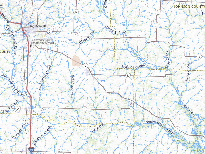 Radar-estimated hail-size map of the storm over Garden City, MO on May 8, 2026